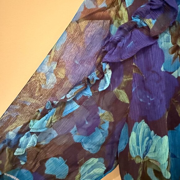 The Kooples Blue Long Printed Dress with Frills - Size 0 - Picture 3 of 5